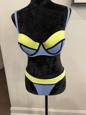 Two-Tone Blue and Yellow Padded Bikini Set